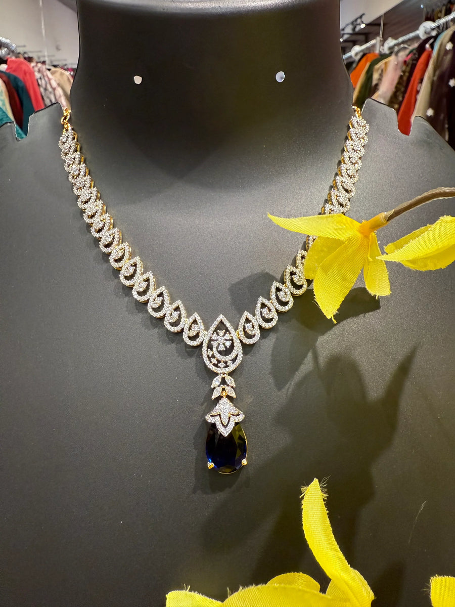 Party Wear CZ Necklace set with Drop Style pendant