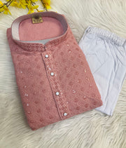 Pastel pink men’s Chikankari Kurta set