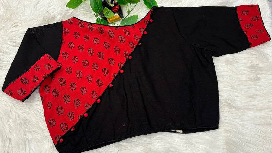 Cotton Blouse - Red & black combination pure cotton blouse - Size 38/40