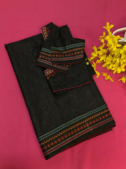 Black Designer Kantha Work Tussar Saree with Stitched Blouse