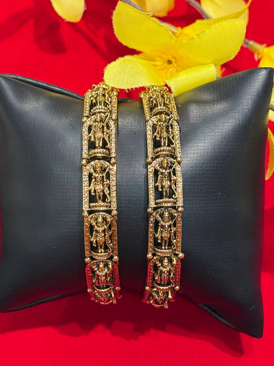 Antique Finish Lord Rama Bangles Set - Pair of 2 Temple Jewelry