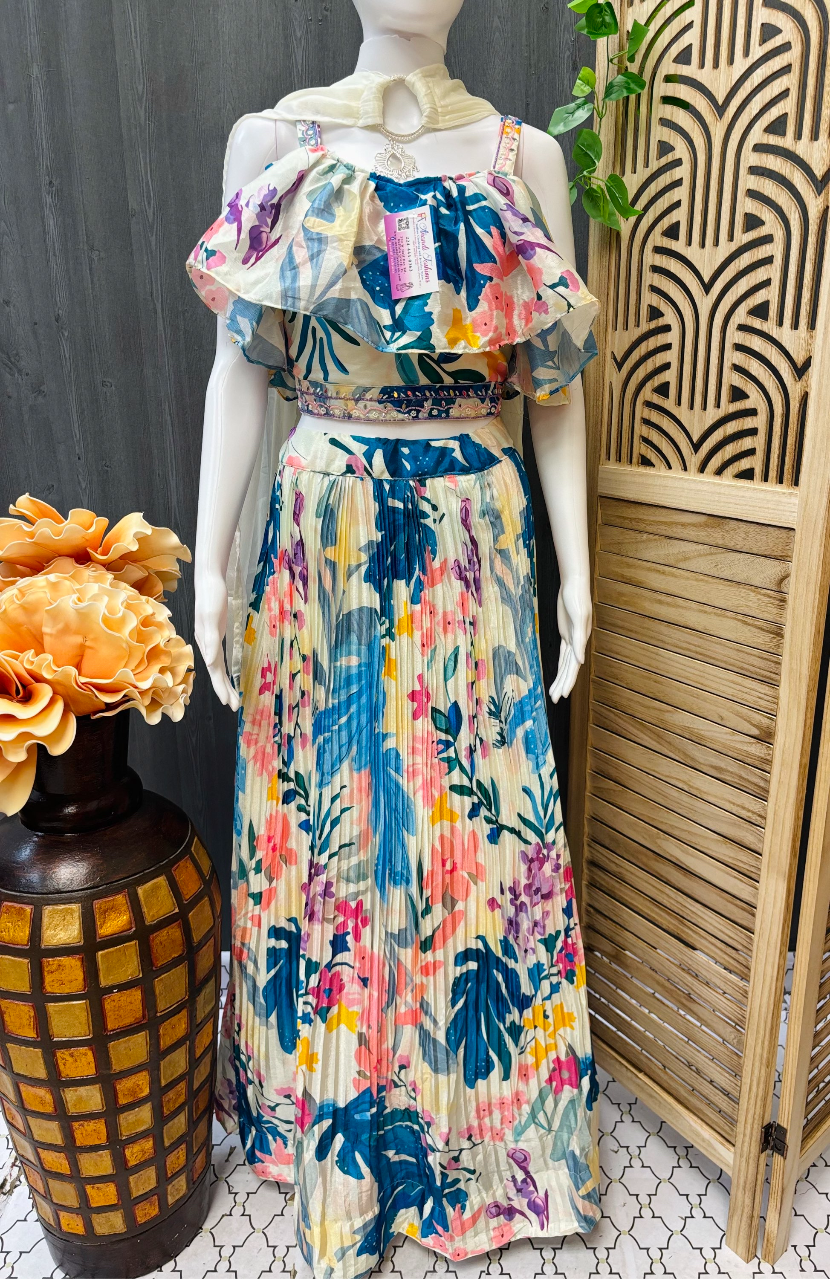 Floral Print Chinon Lehenga set image 0