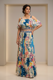 Floral Print Chinon Lehenga Set