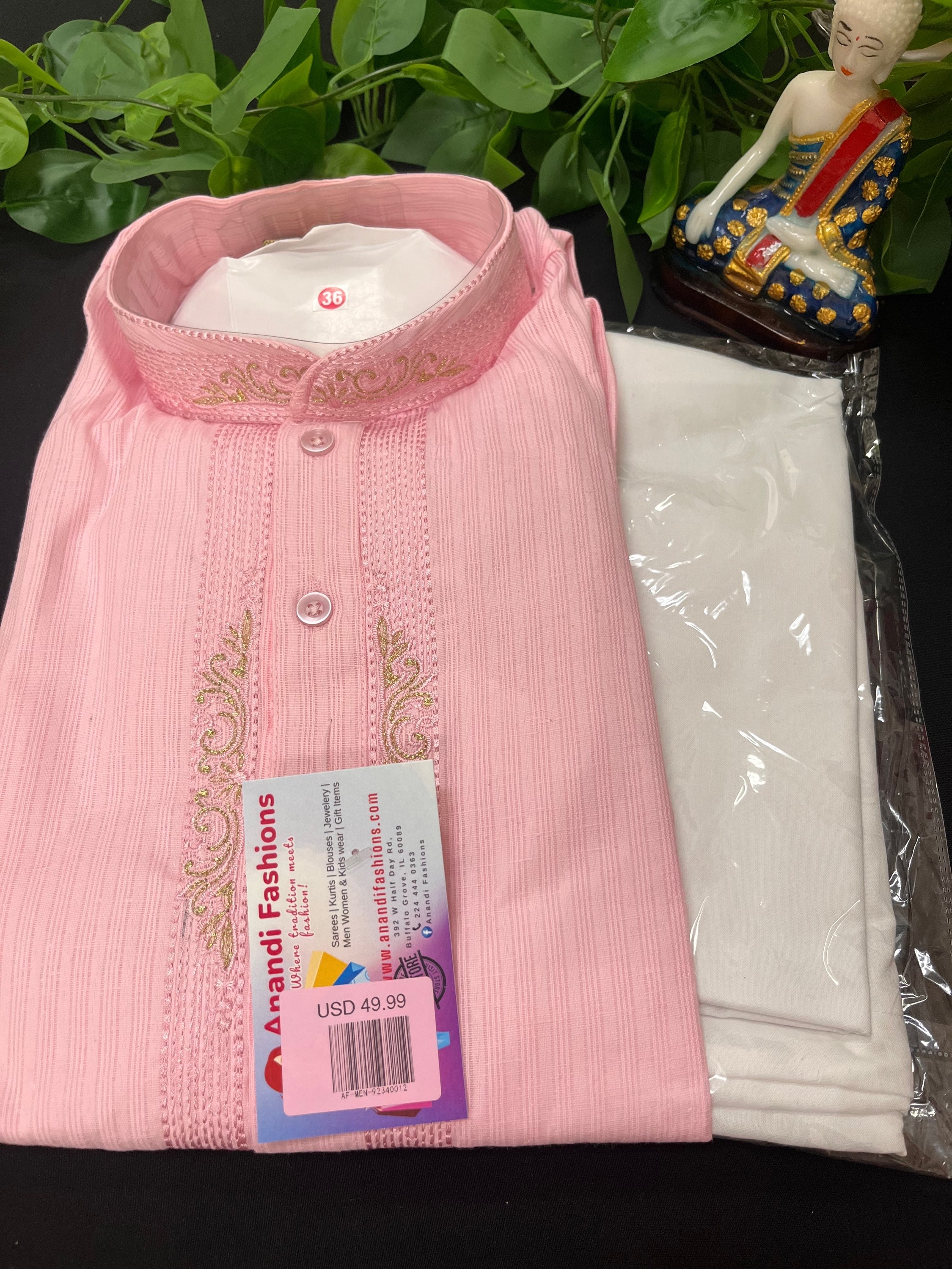 Men Kurta Pajama - Kurta Set in Pink and Cream image 0