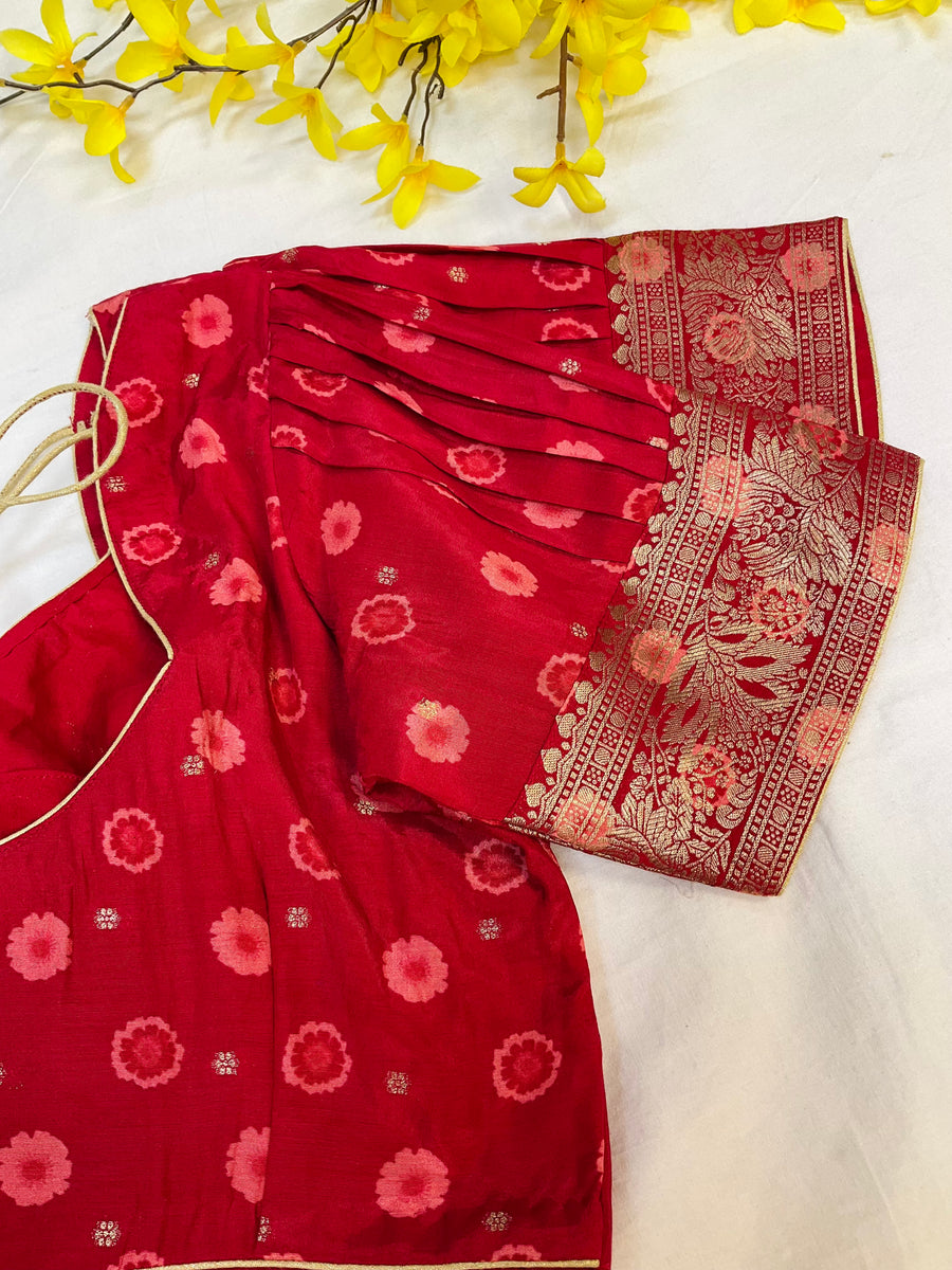 Unique Pattern - Mustard yellow Russian Silk saree with Stitched Blouse