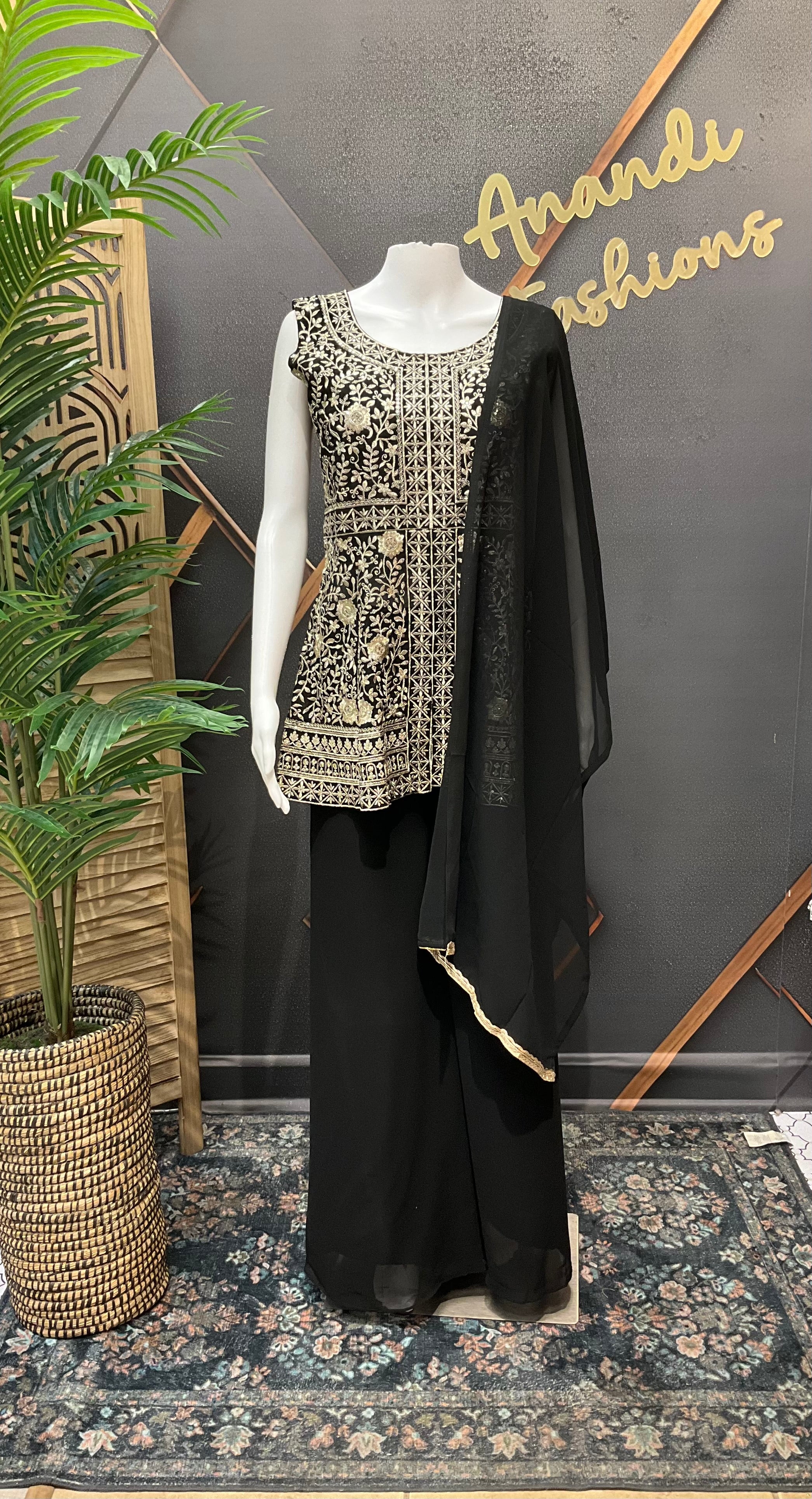 Size 38-Black Sharara set with Peplum Top