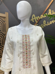 Party Wear White Kurti Set Size 44 - with Benarasi Dupatta