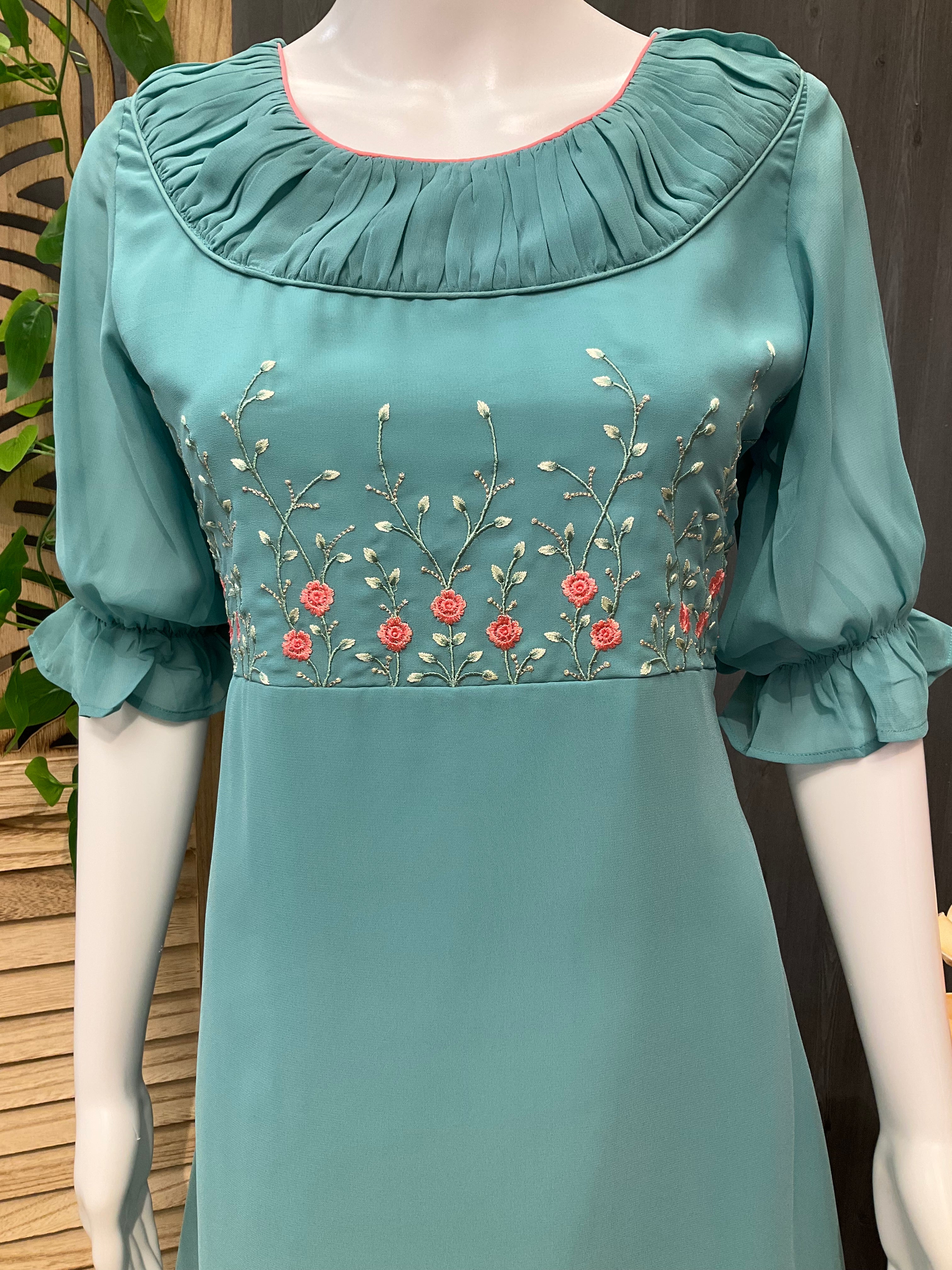 Greyish Blue Color Georgette Kurti