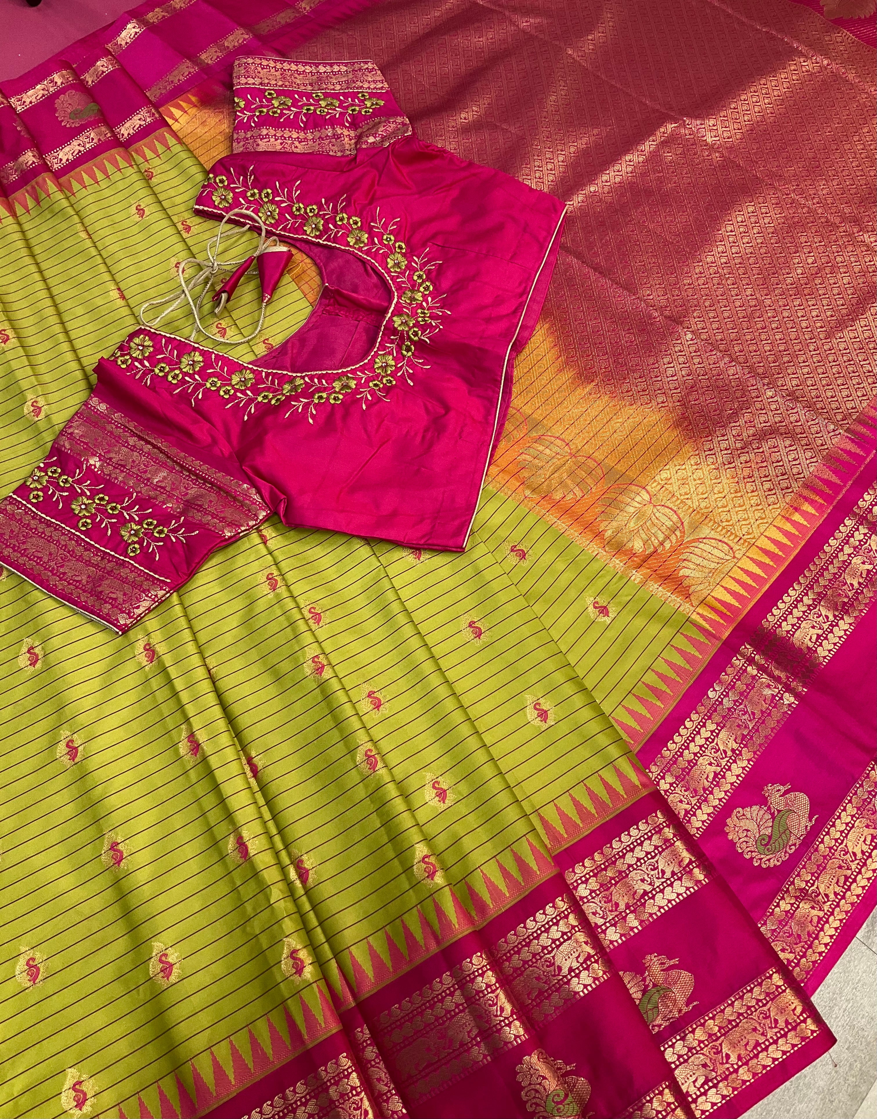 Semi Gadwal Silk saree with stitched work blouse