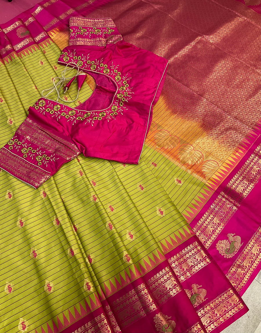 Semi Gadwal Silk saree with stitched work blouse