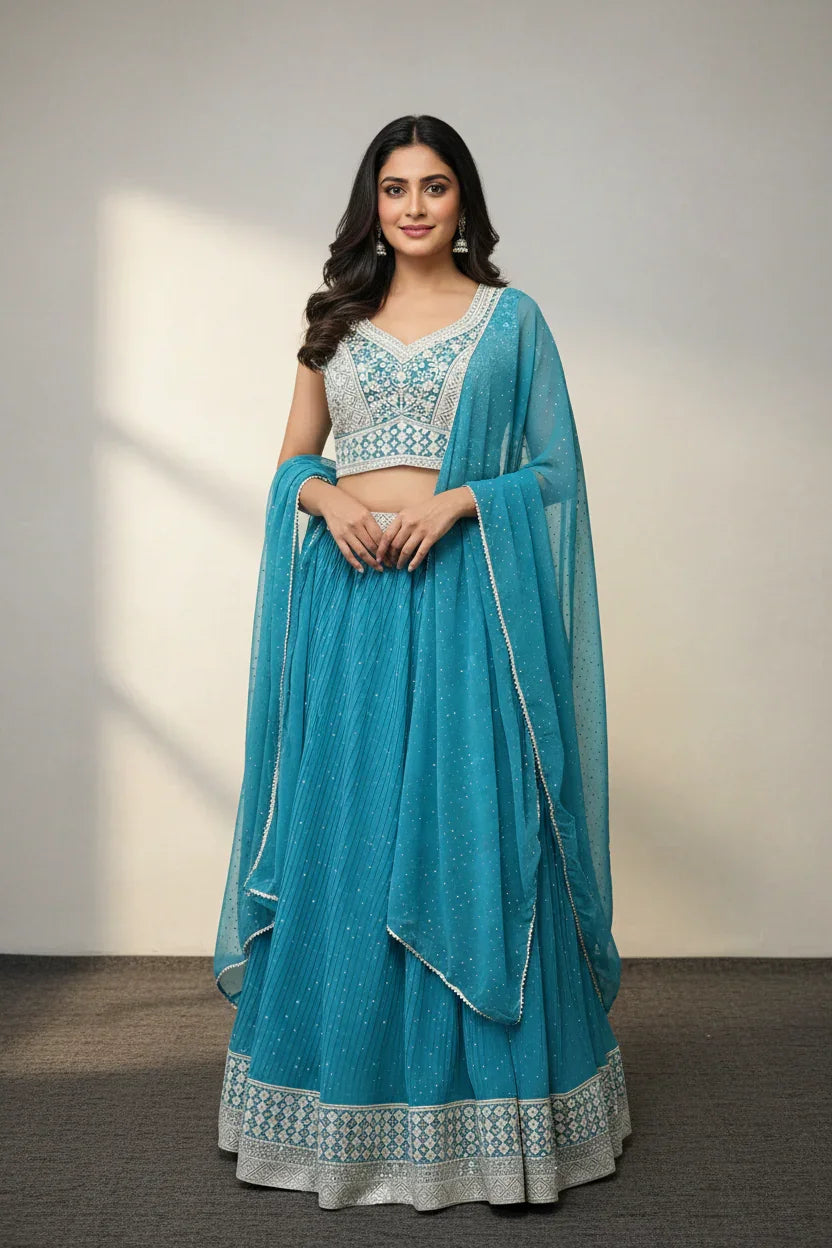 Plus Size Georgette Lehenga Set Size 50 - Party Wear