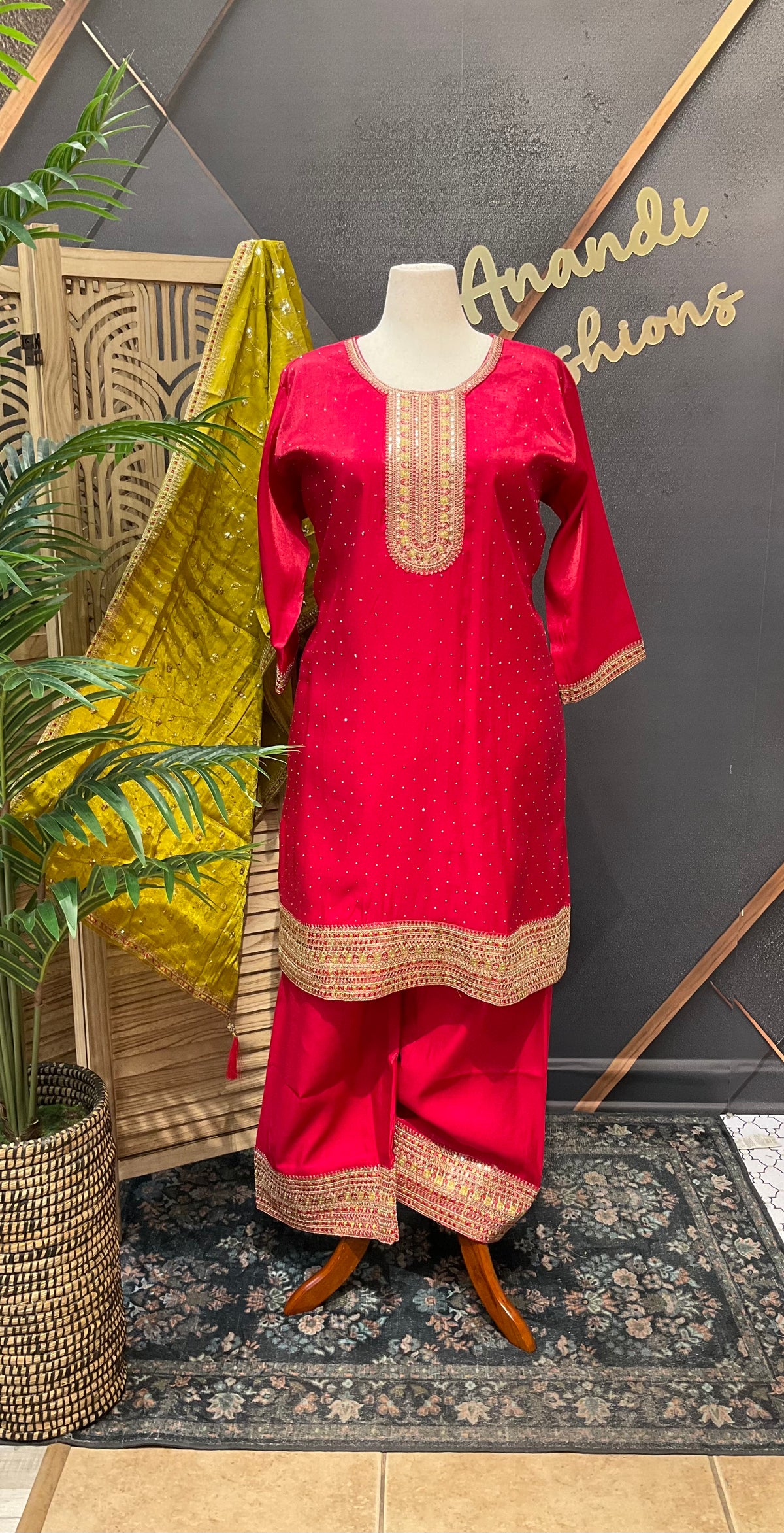 Plus Size - Pink Party Wear Kurti set- Size 54