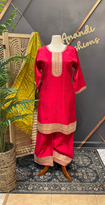 Plus Size - Pink Party Wear Kurti set- Size 54