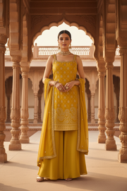 Women’s Yellow Benarasi Silk Sleeveless Palazzo Set