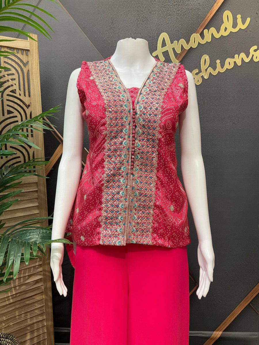 Pink Bhandhini Sharara Set - High Low Style Party Wear