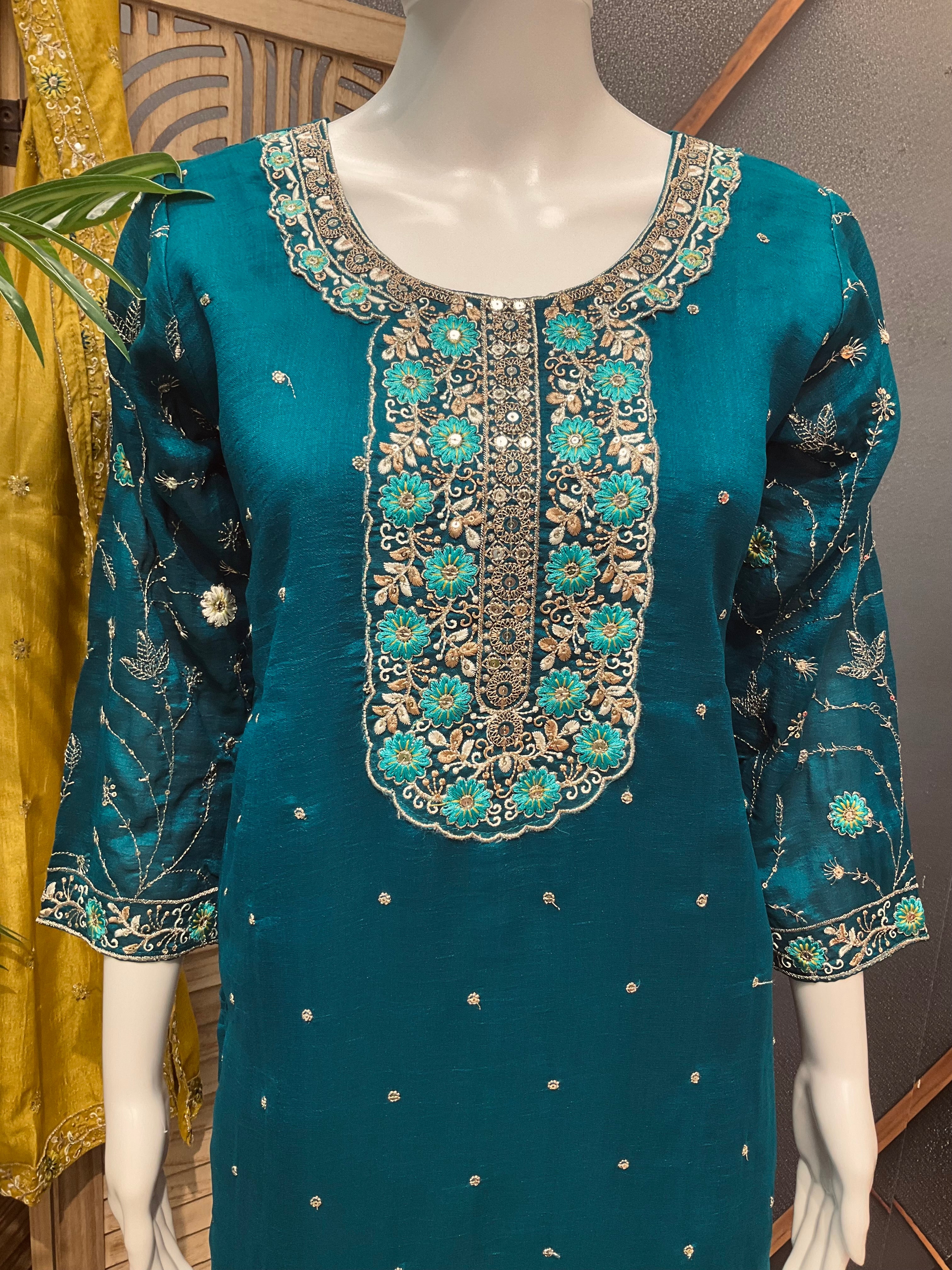 Party Wear Chudidhar/Kurti set with contrast Dupatta