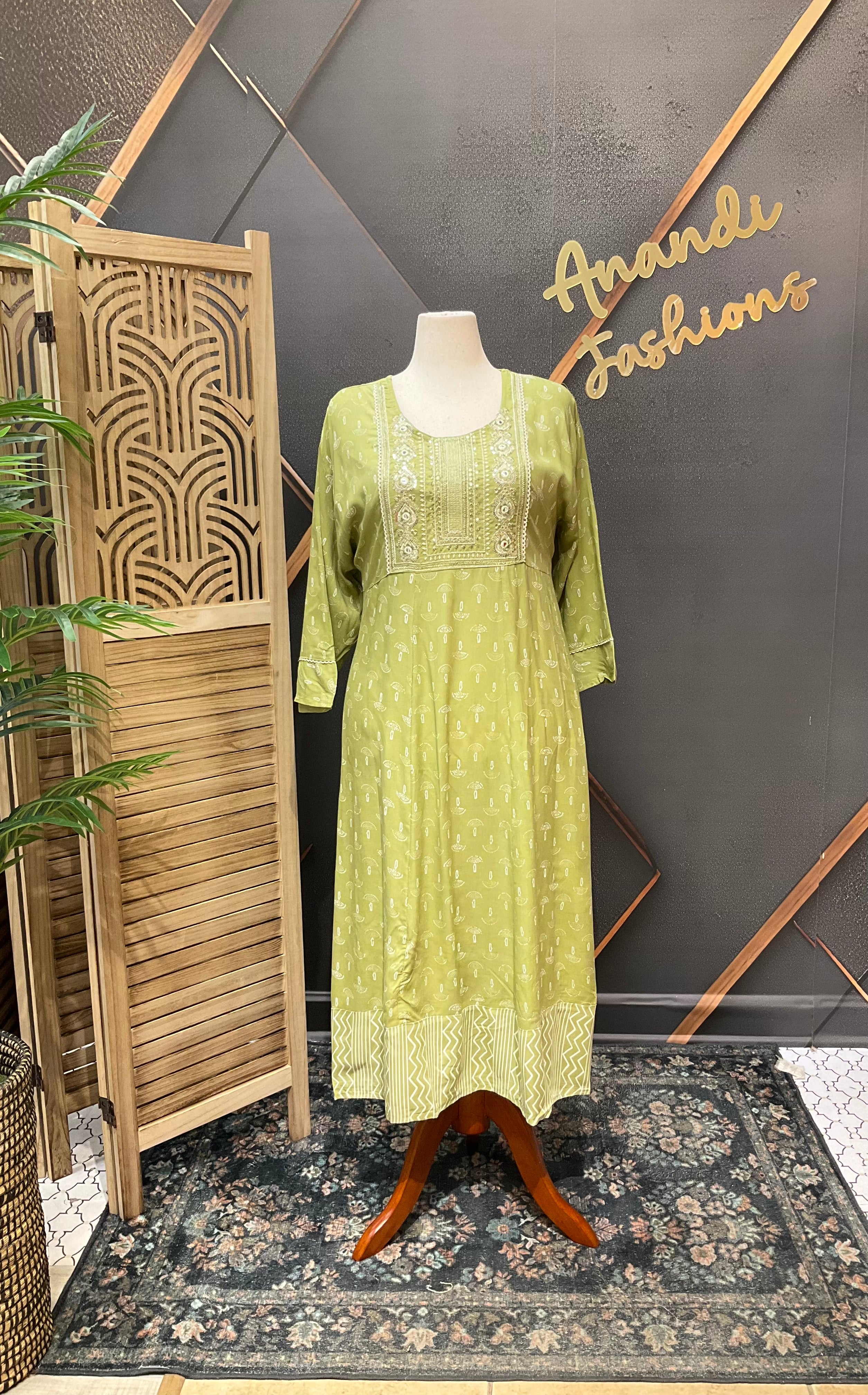 Plus Size Green Pure cotton Anarkali Kurti