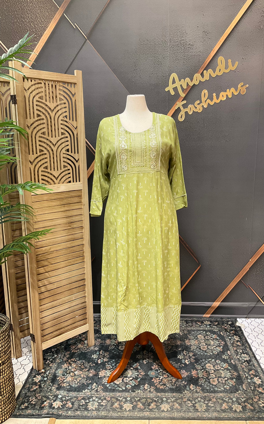 Plus Size Green Pure cotton Anarkali Kurti