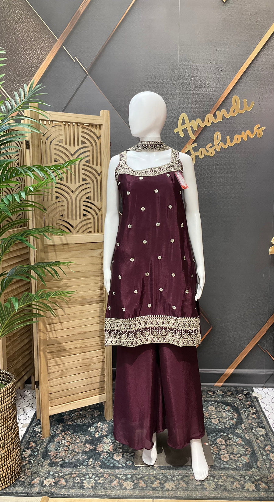 Wine Party Wear Sleeveless Palazzo set