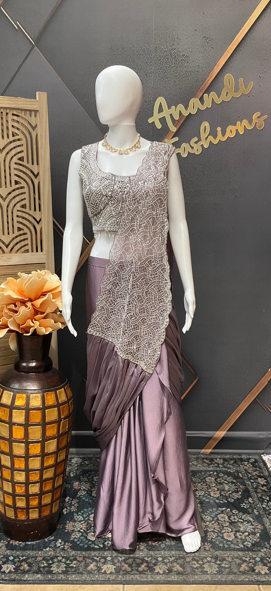 Women’s pastel purple color Ready-to-Wear Saree
