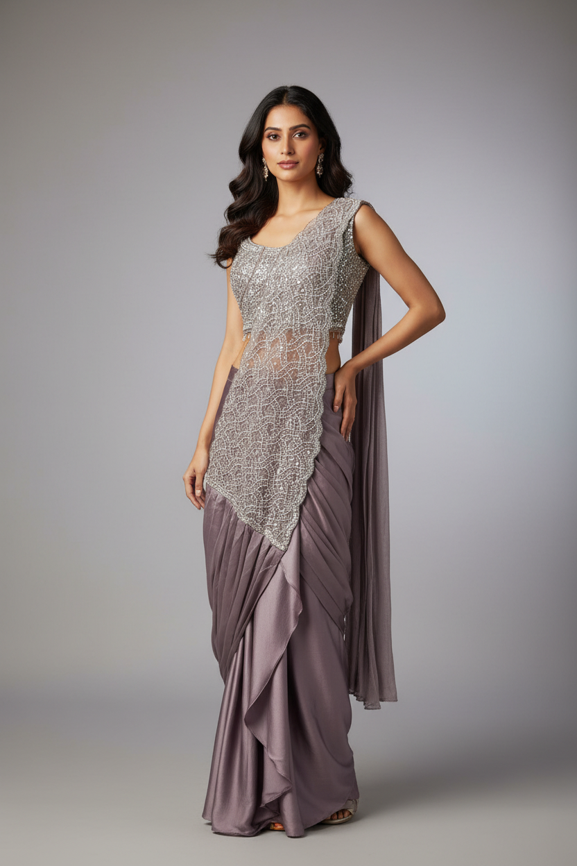 Women’s pastel purple color Ready-to-Wear Saree