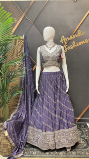 Women’s Lavender Purple Embroidered Lehenga Choli with Dupatta