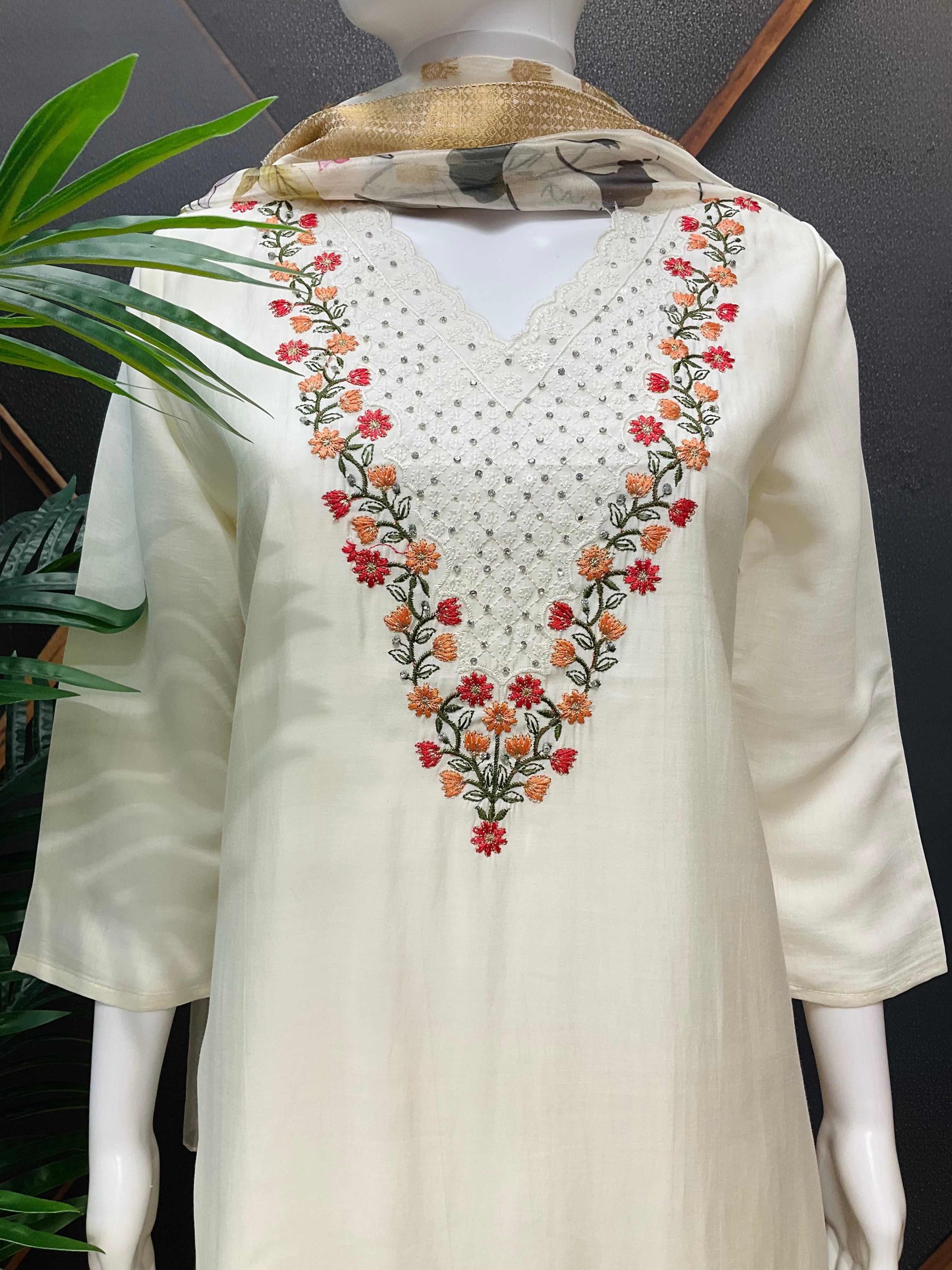 Size 44-Half White - Roman Silk Kurti set