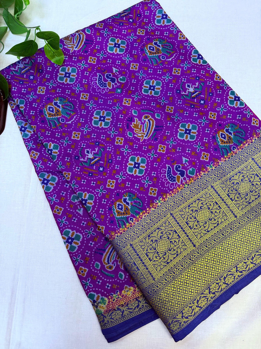 Violet Patola Semi Silk Saree with 7 Inch Border - Lightweight