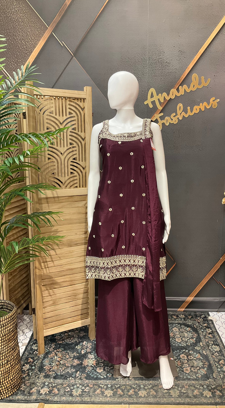 Wine Party Wear Sleeveless Palazzo set