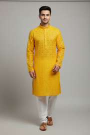 Yellow Color Rayon Chikankari Men’s wear Kurta set