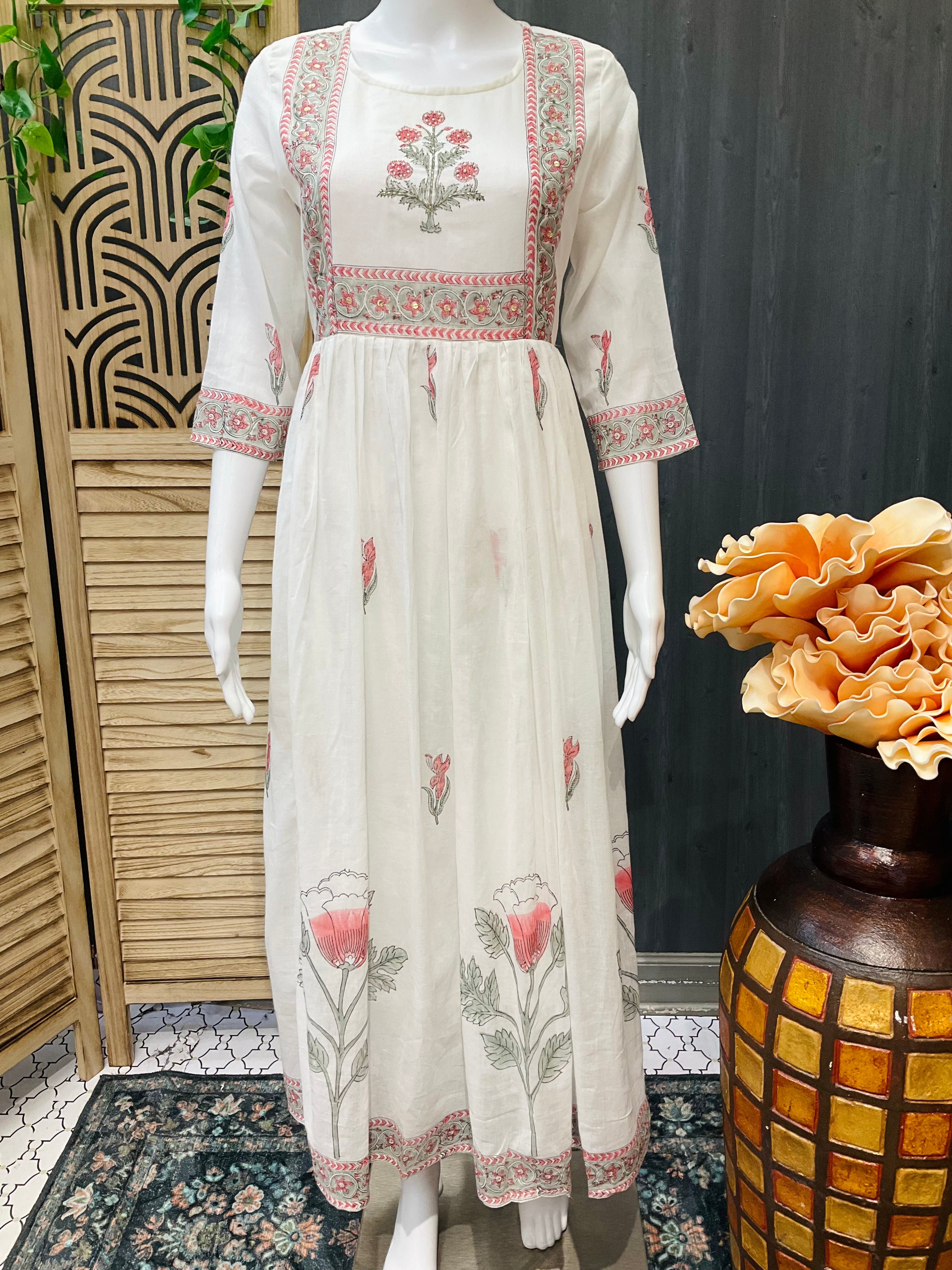 Size 42-White - Pure Mulmul Cotton Anarkali Kurti