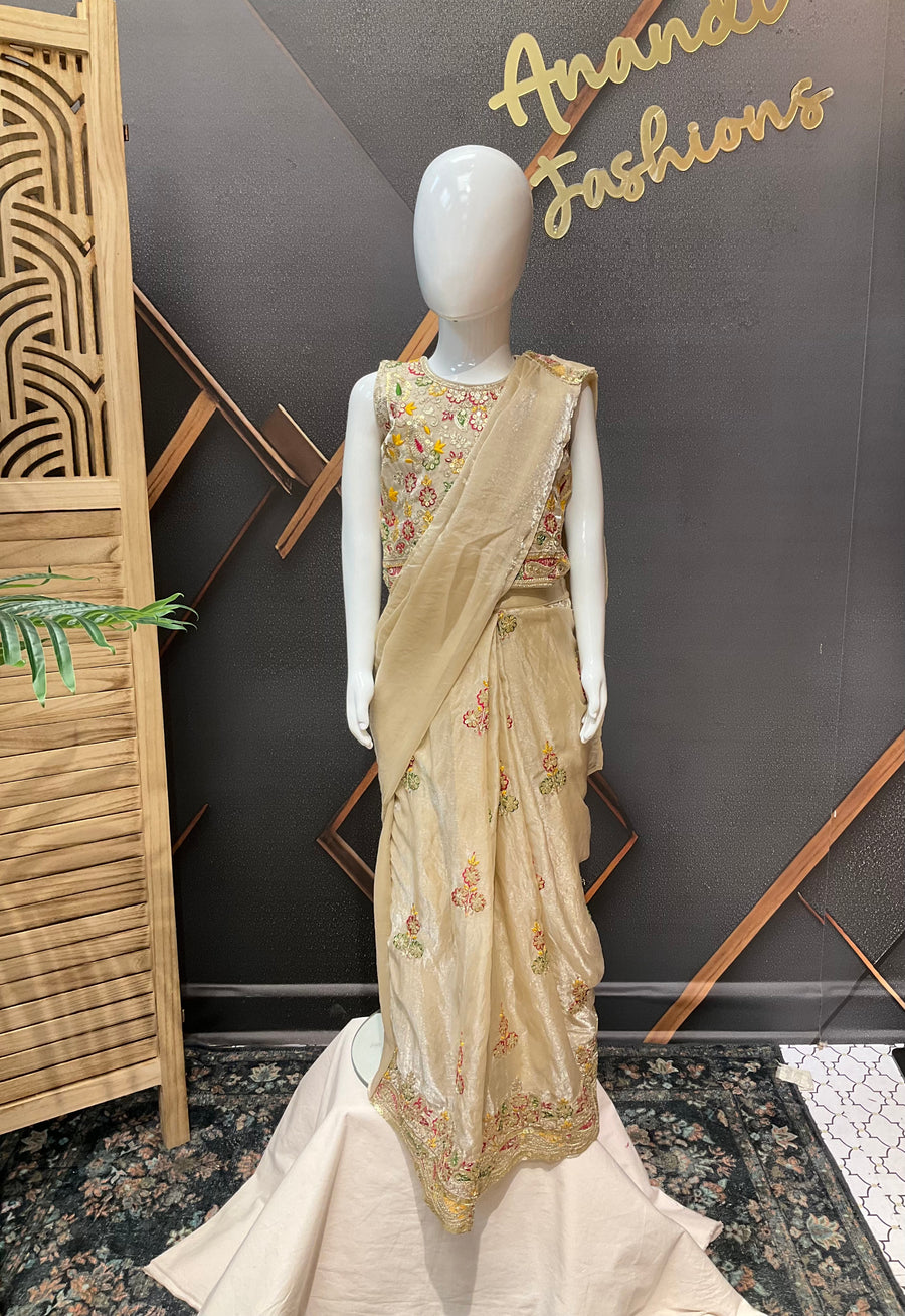 Little Girls Gold Tissue Saree