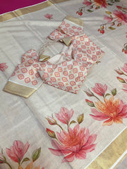 Kerala Set Mundu saree with Stitched blouse
