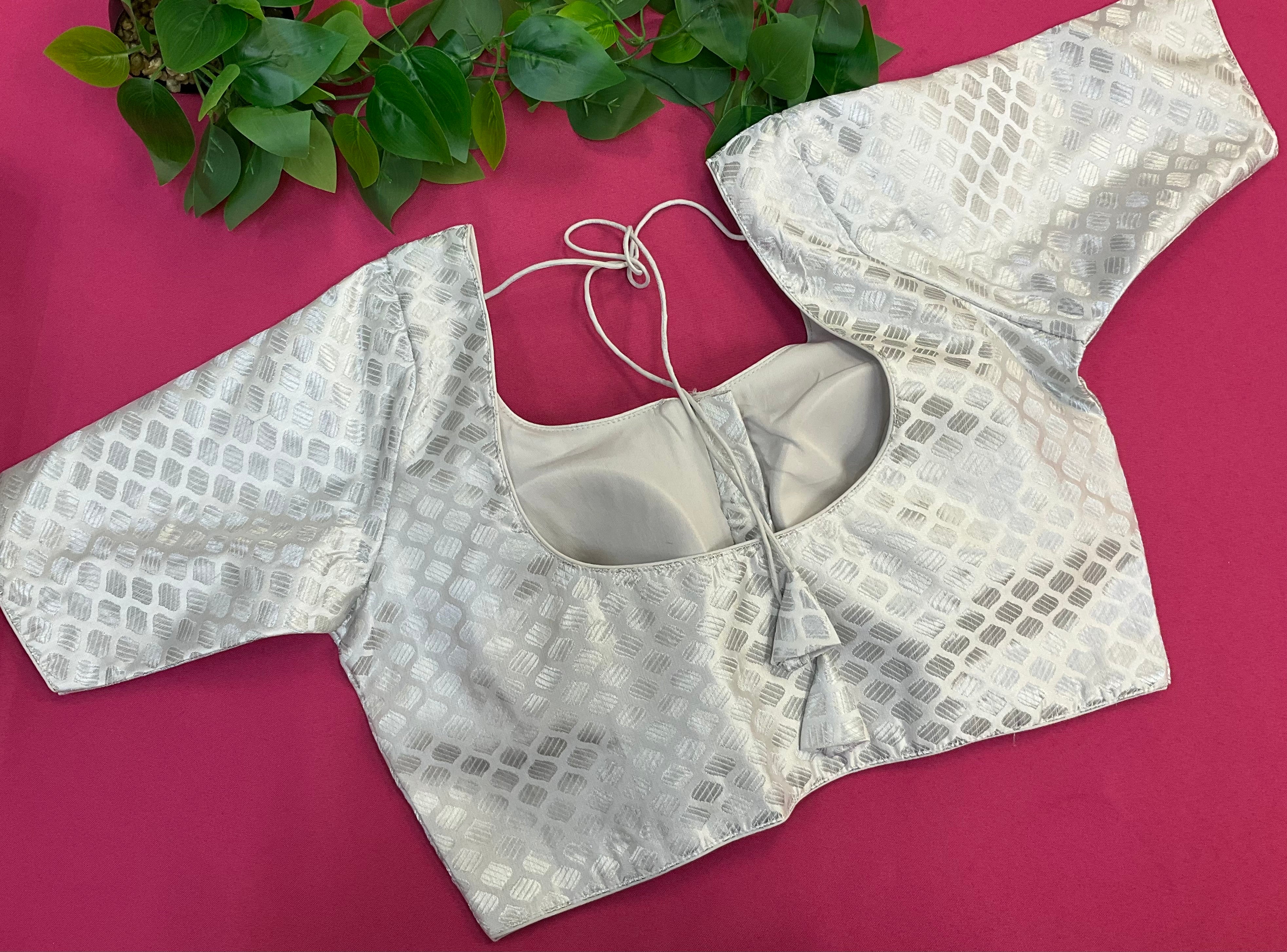 Premium quality Silver Front opening Brocade Blouse