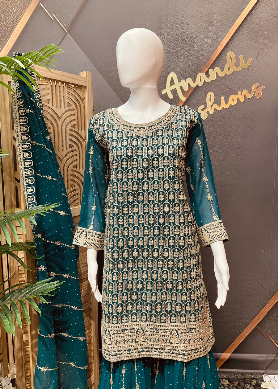 Peacock Green Party Wear Sharara set