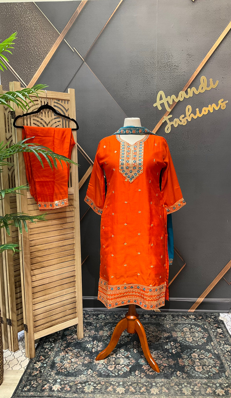 Orange Plus size Party Wear kurti set