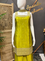Green Party Wear Sleeveless Palazzo set