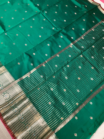 Green Semi Benarasi Silk Saree
