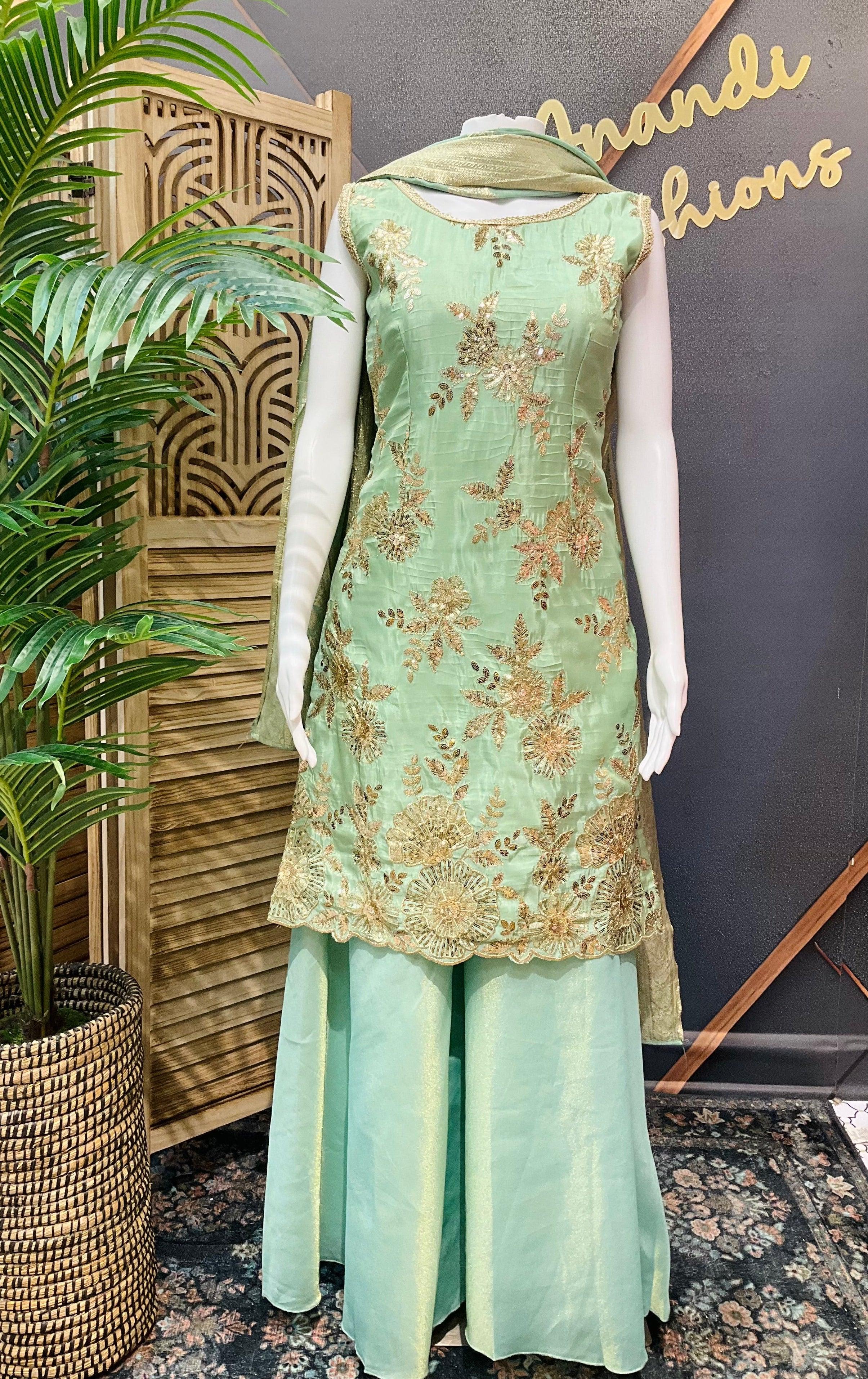 Party Wear Sharara Set Size 36 - Gold Zari Embroidery Work