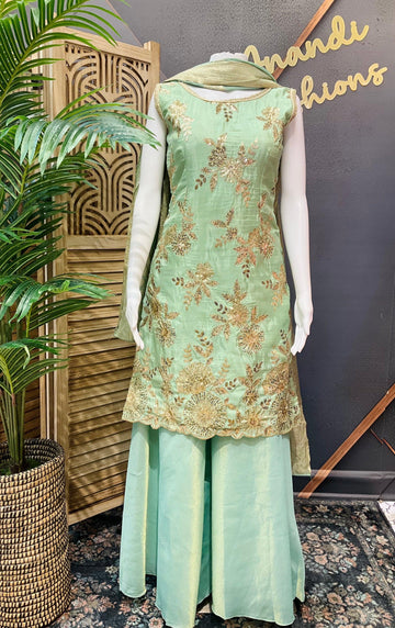 Party Wear Sharara Set Size 36 - Gold Zari Embroidery Work