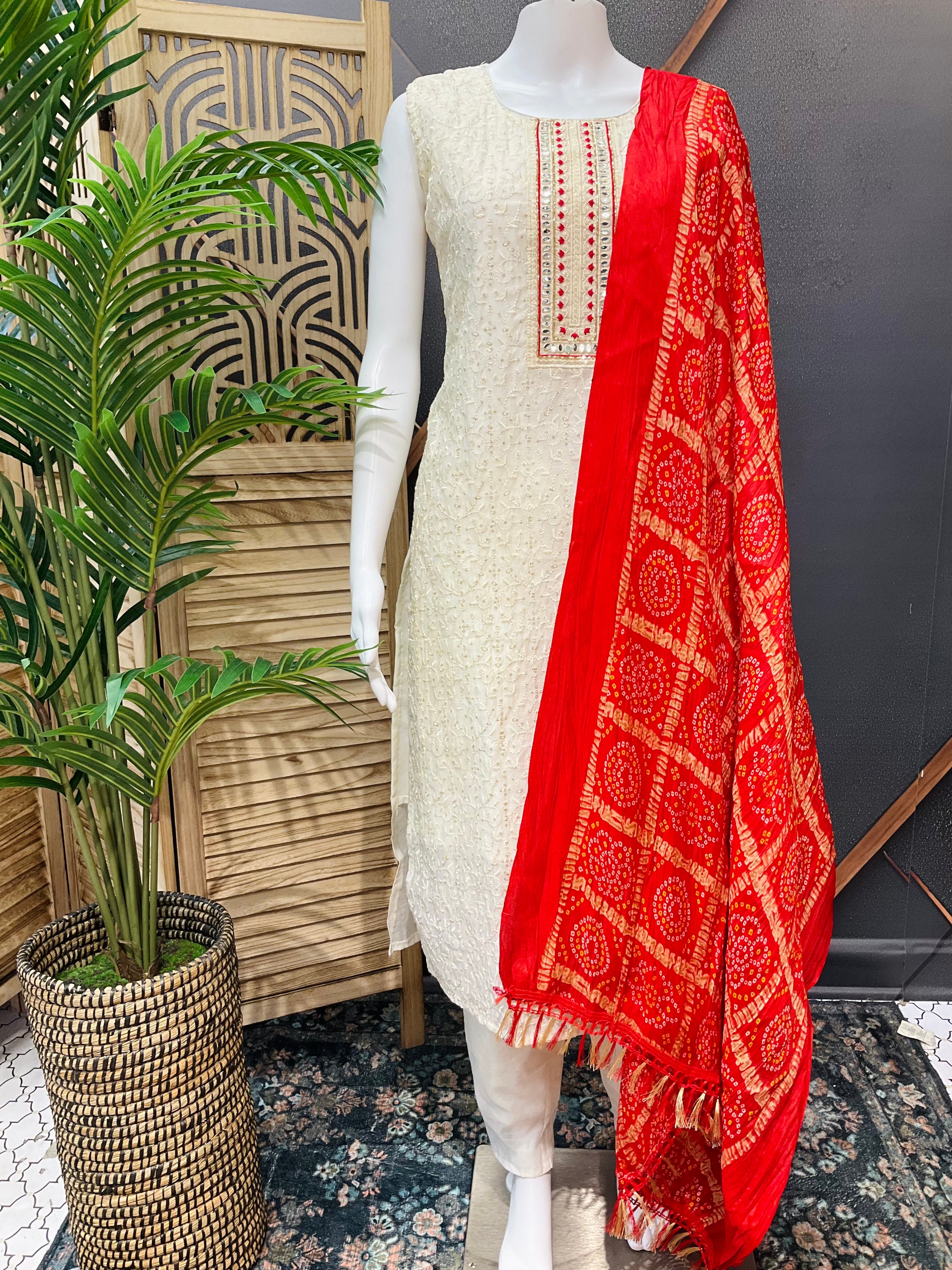 Party Wear Chudidhar/Kurti Set with  Bandhani Dupatta