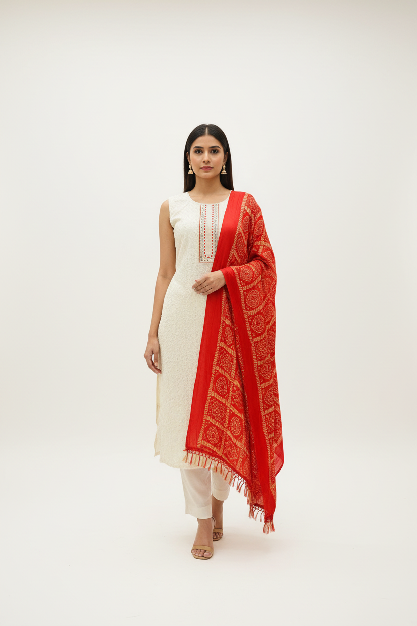 Women’s Chudidhar/ with Bandhani Dupatta Kurti Set