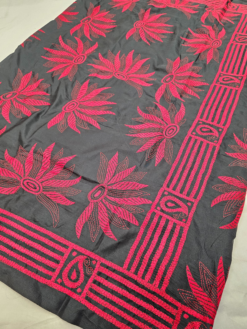 Indian Saree - Black Kantha work saree image 4