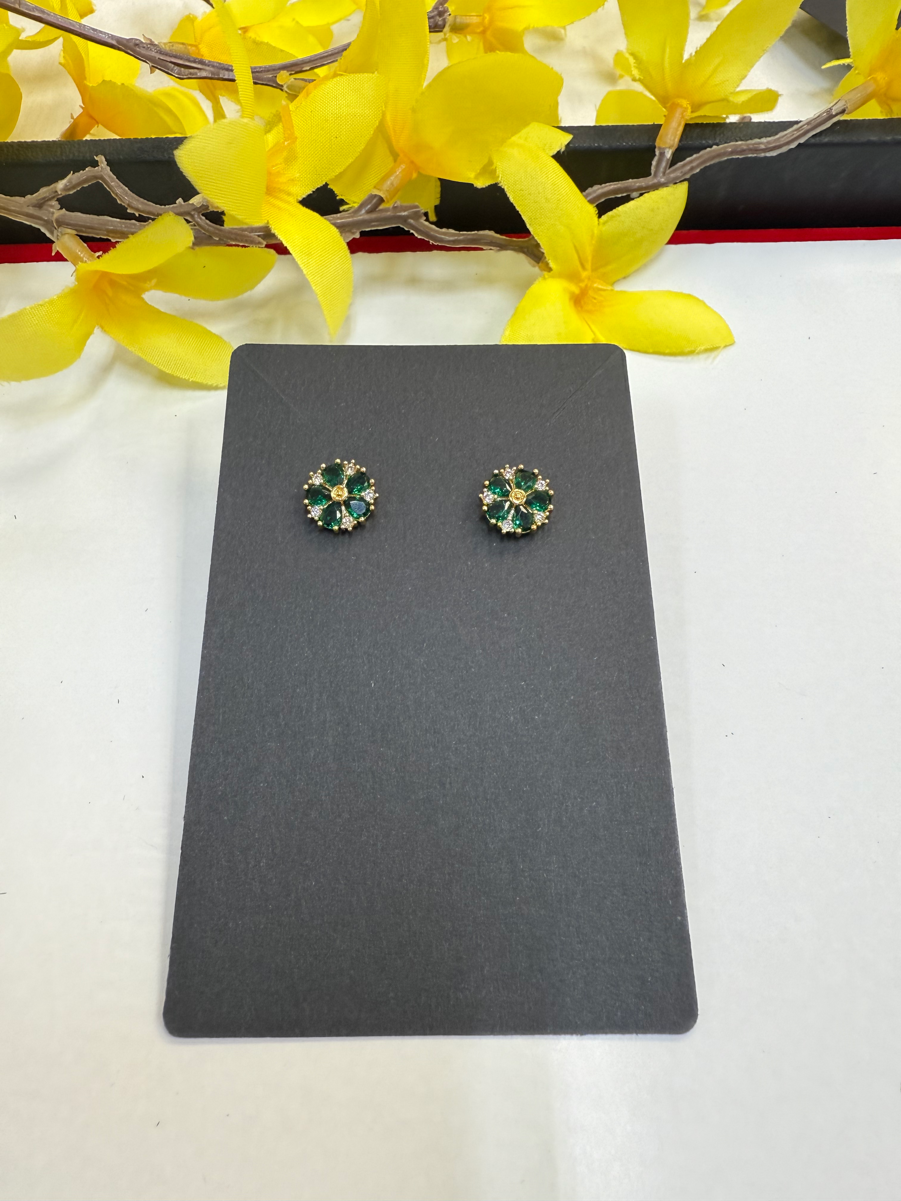 Flower Stud Earrings - AD stones image 3