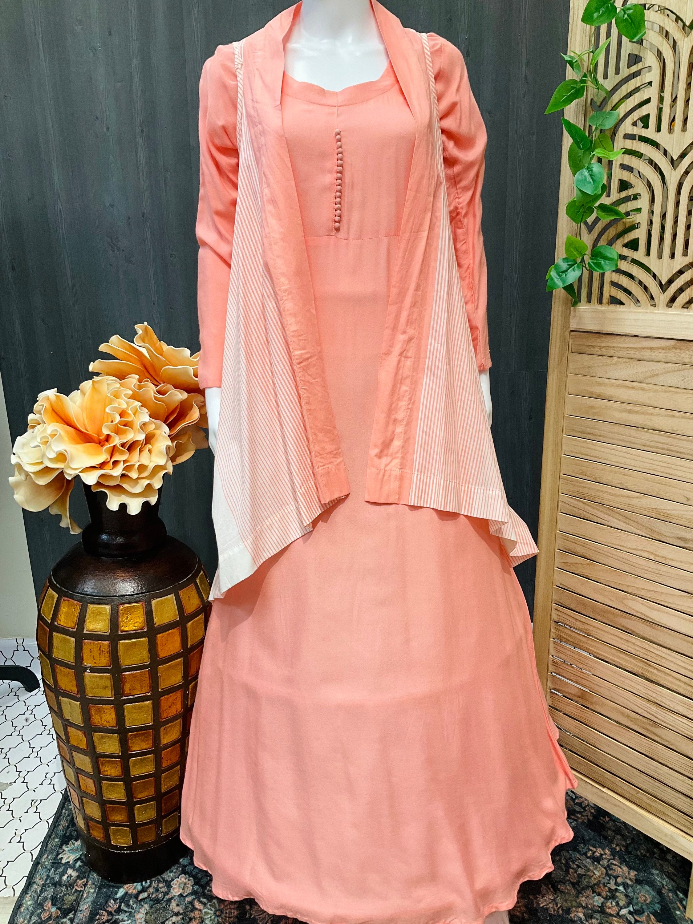 Peach color long kurti with removable jacket- Size 36/US XXS image 1