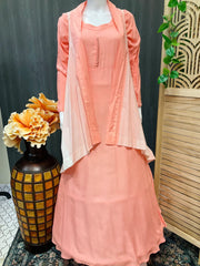 Peach color long kurti with removable jacket- Size 36/US XXS