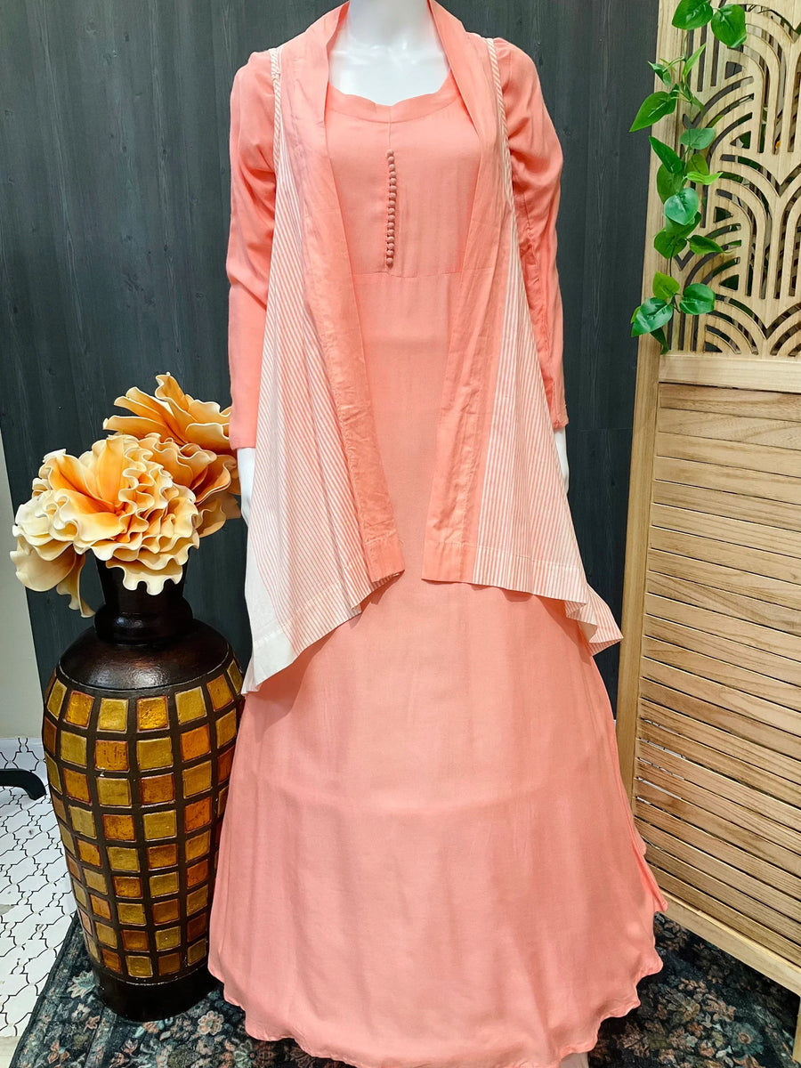 Peach color long kurti with removable jacket- Size 36/US XXS