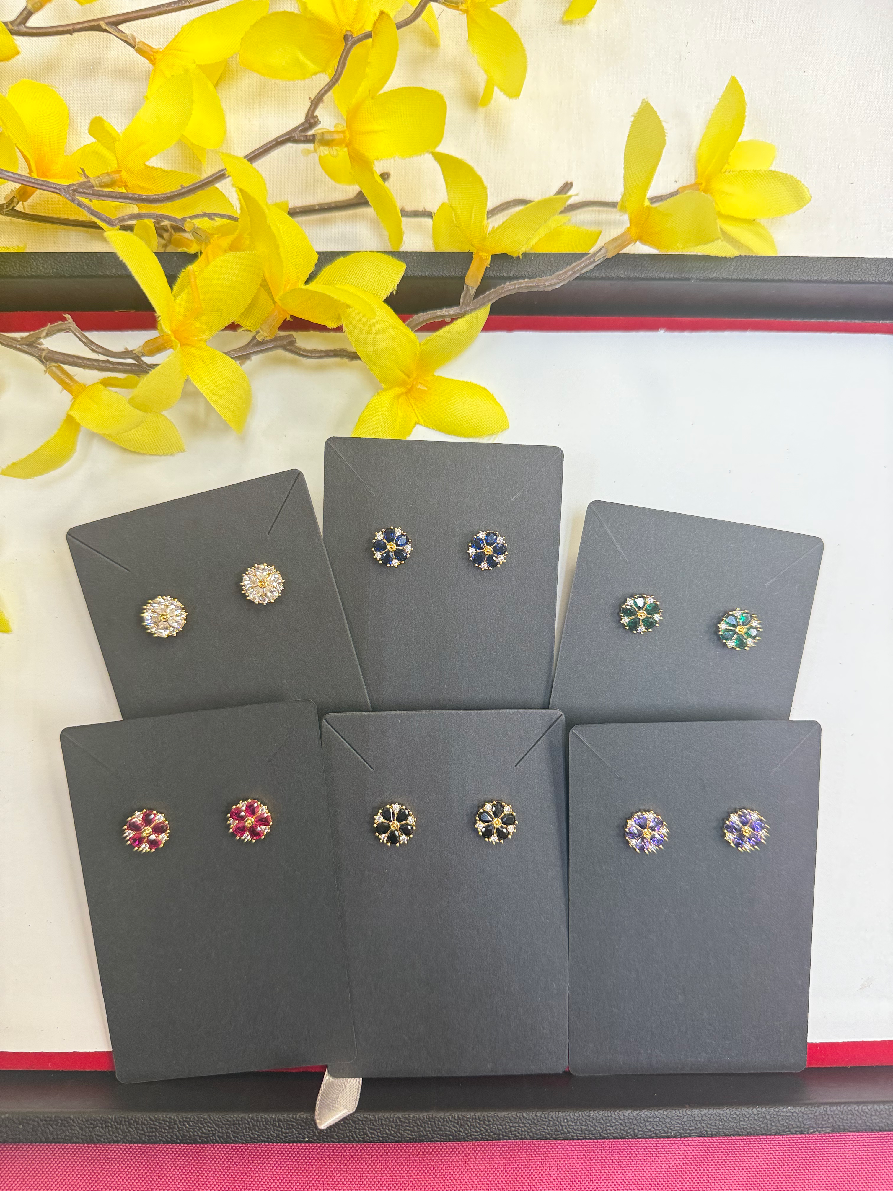 Flower Stud Earrings - AD stones image 0