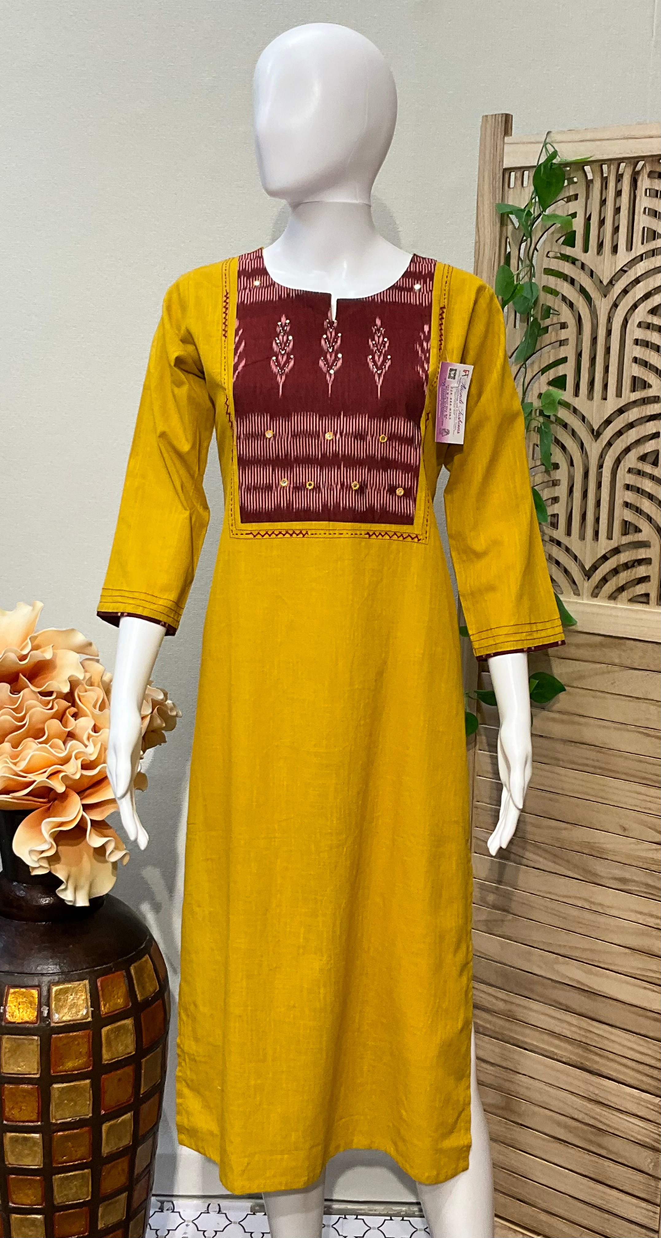 Premium quality-Mustard Yellow Slub Cotton Kurti image 0