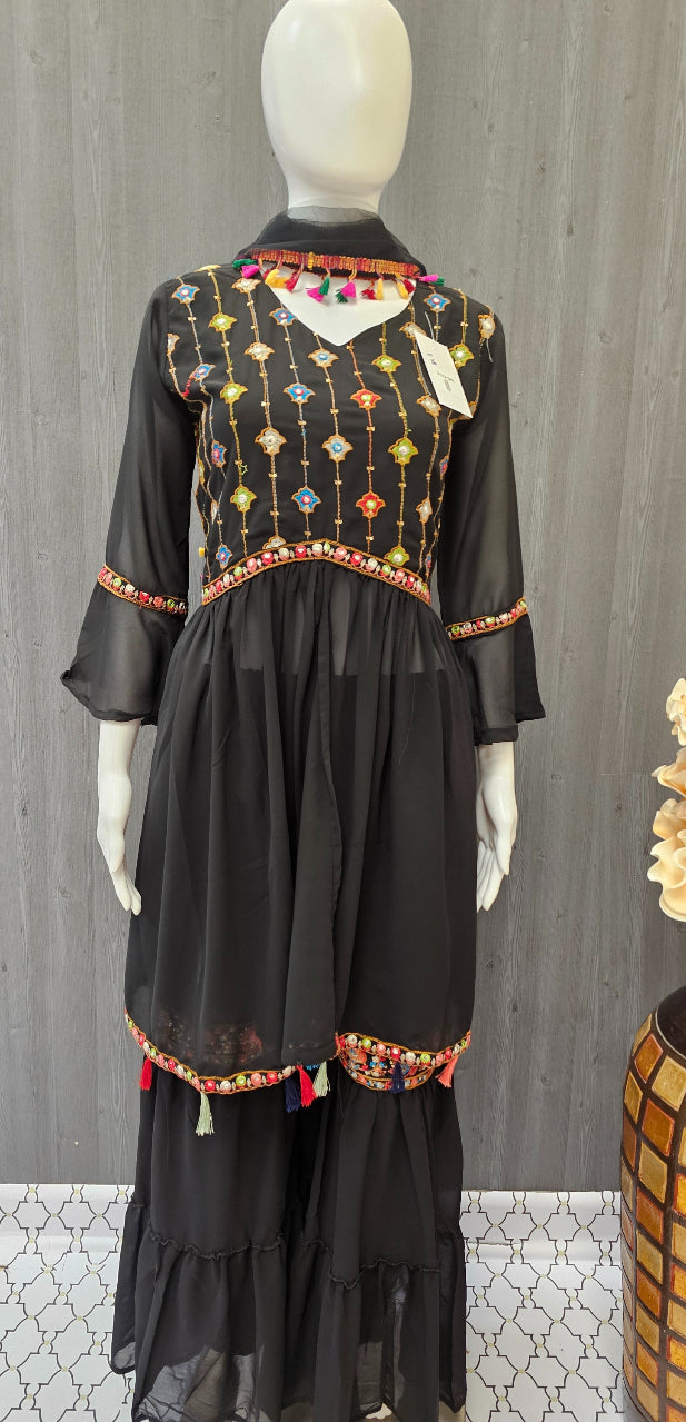 Black Sharara Dress - Subtle and Timeless, Perfect for a Classic Look 36/US XXS image 1